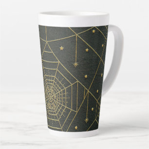 Tasse Latte Spiderweb araignée étoiles or noir vintage