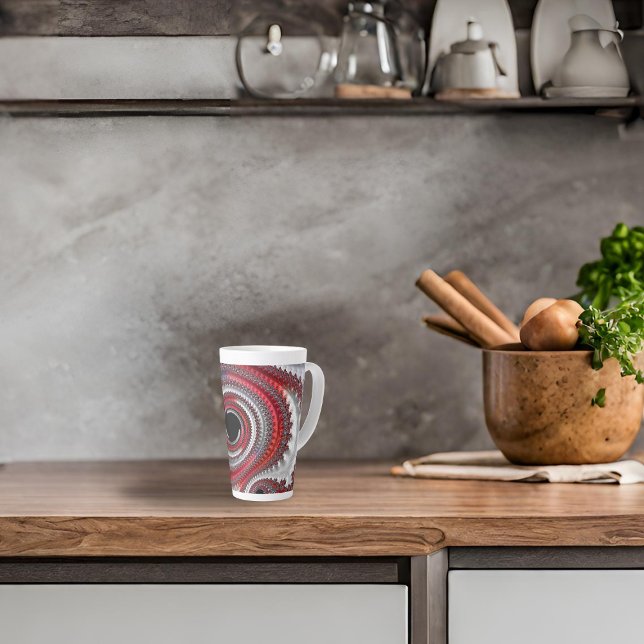 Tasse Latte Spirale fractale abstraite à dégradé rouge et noir (Créateur téléchargé)
