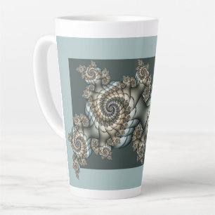 Tasse Latte Spirales d'art fractal beige abstrait bleu clair