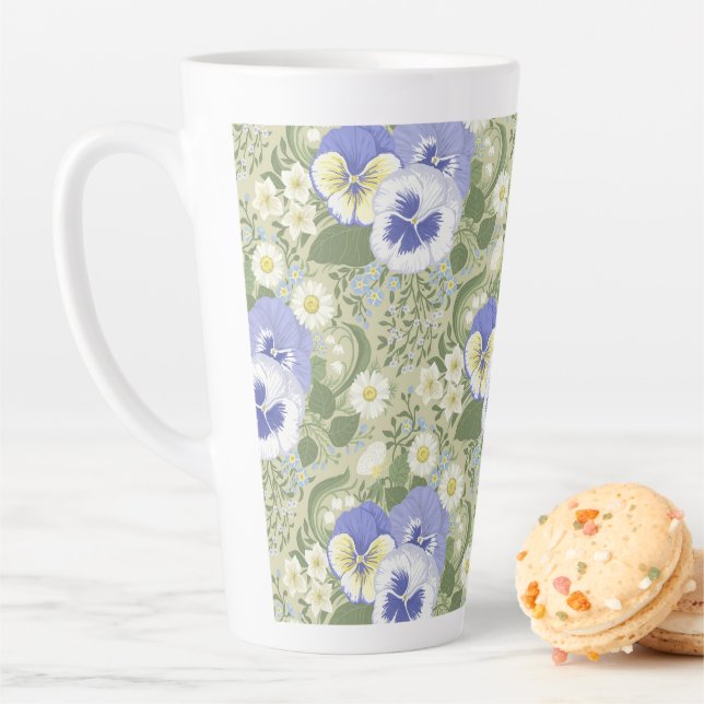 Tasse Latte Spring Garden flowers on sage (En situation)
