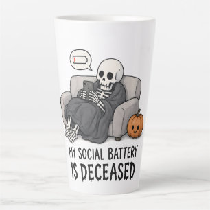 Tasse Latte Squelette Batterie Sociale Décédée Drôle Halloween
