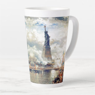 Tasse Latte Statue de New York du port de la Liberté drapeaux