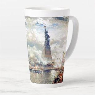 Tasse Latte Statue de New York du port de la Liberté drapeaux 