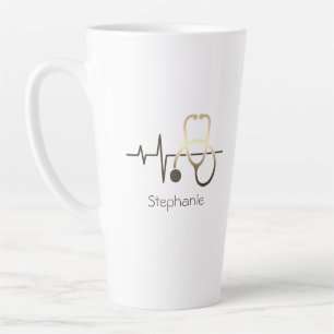Tasse Latte Stéthoscope Battement de coeur Médical