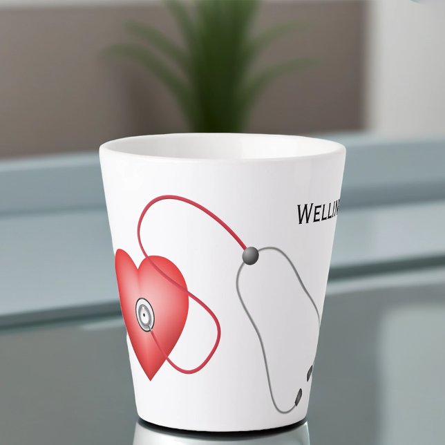 Tasse Latte Stethoscope Et Coeur Personnalisé (Créateur téléchargé)