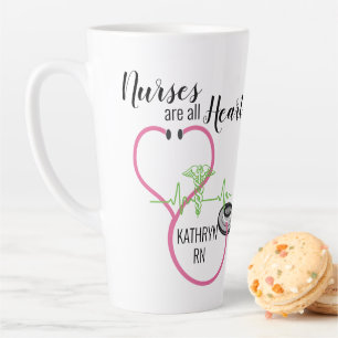 Tasse Latte Stethoscope Rose EKG Les Infirmières Sont Tous Nom