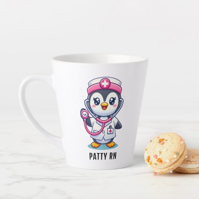 Tasse Latte Stethoscope rose Infirmier pinguin mignon personna (En situation)