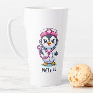 Tasse Latte Stethoscope rose Infirmier pinguin mignon personna