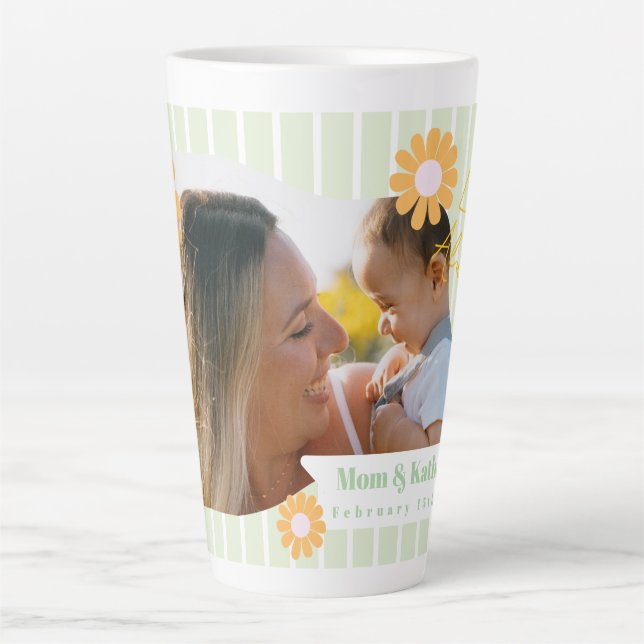 Tasse Latte Stripes Daisy Floral Photo Vert (Devant)