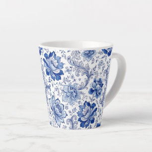 Tasse Latte Style Delft Bleu Blanc Fleurs Fantaisie Caprice
