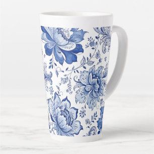 Tasse Latte Style Delft Bleu Blanc Fleurs Fantaisie Caprice
