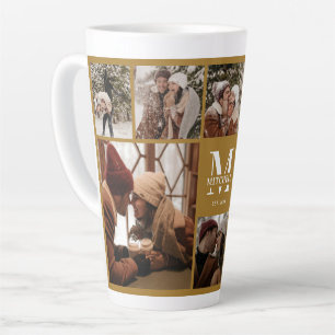 Tasse Latte Style Vintage Gold Famille Photo Collage Keepsaké