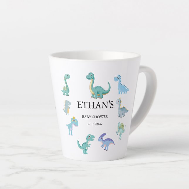 Tasse Latte Stylish Dinosaur Baby Shower White (Angle droit)