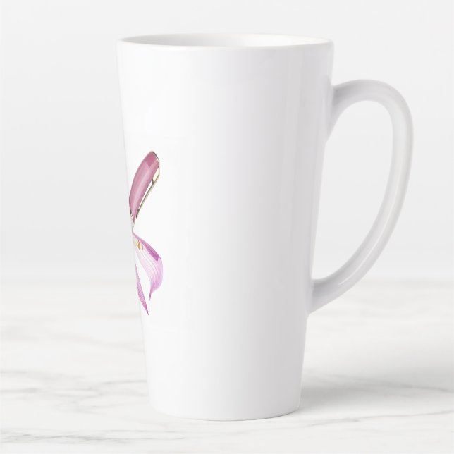 Tasse Latte stylo blanc avec ruban rose (Droite)