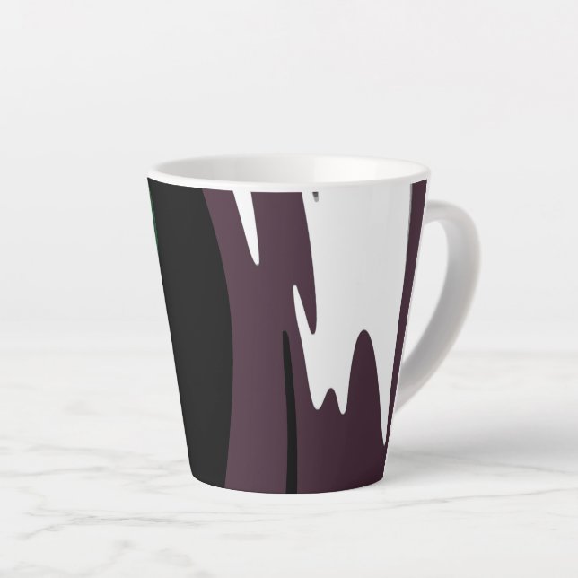 Tasse Latte Submersion : Noir Abstrait, Blanc, Violet & Vert (Angle droit)