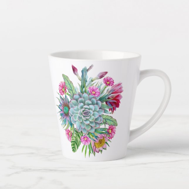 Tasse Latte Succulents Echeveria Cactus Fleurs (Droite)
