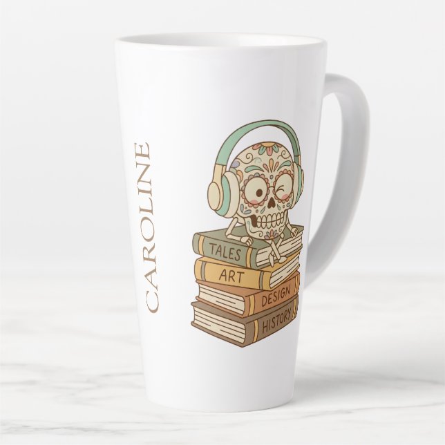 Tasse Latte Sugar Skull Passionate About Reading (Angle droit)