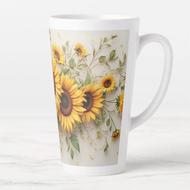 Tasse Latte Sunflower Bouquet Botanical Art (Droite)