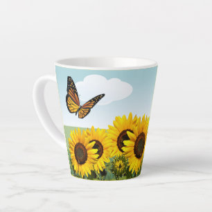 Tasse Latte Sunflower et Papillon bleu Sky Personnalisé