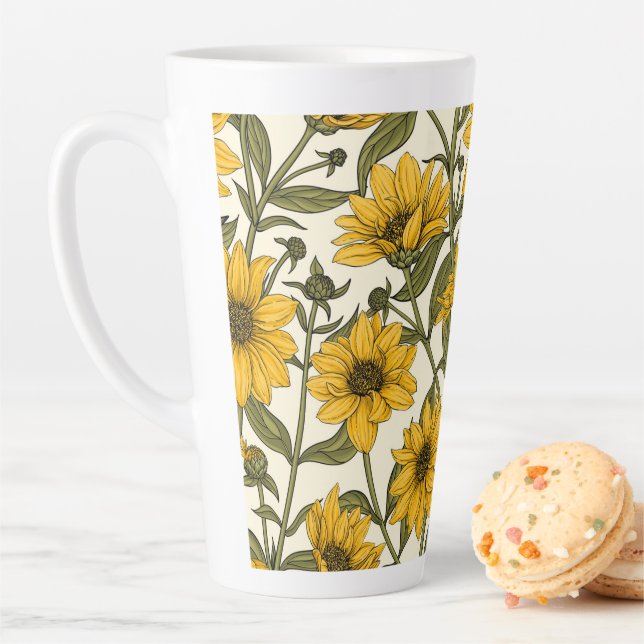 Tasse Latte Sunroot, tournesol sauvage sur blanc (En situation)