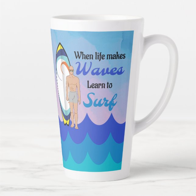 Tasse Latte Surboard Ocean Waves Blue Motivational Quote (Droite)