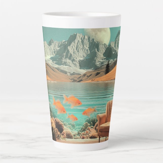 Tasse Latte Surreal Interior with Fish and Moonlit Landscape (Devant)