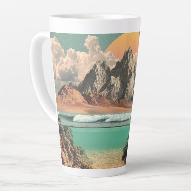 Tasse Latte Surreal Ocean and Mountain Landscape with Waves (Angle gauche)
