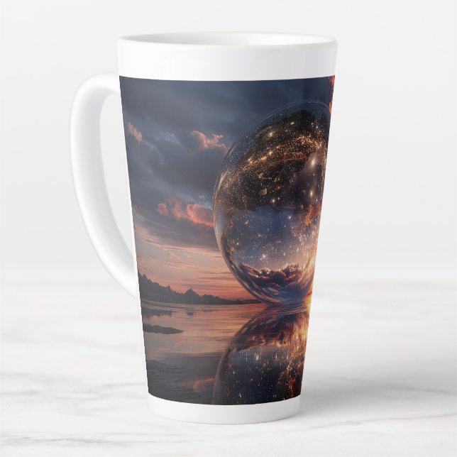Tasse Latte Surreal Reflective Sphere Containing Stars (Angle gauche)