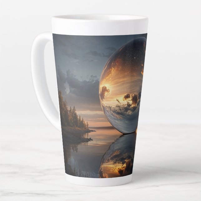 Tasse Latte Surreal Reflective Sphere With Sunset Clouds Over  (Angle gauche)