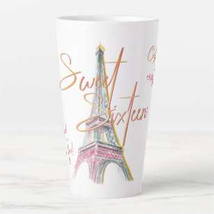 Tasse Latte Sweet 16 Ooh La Paris Tour Eiffel Personnalisé