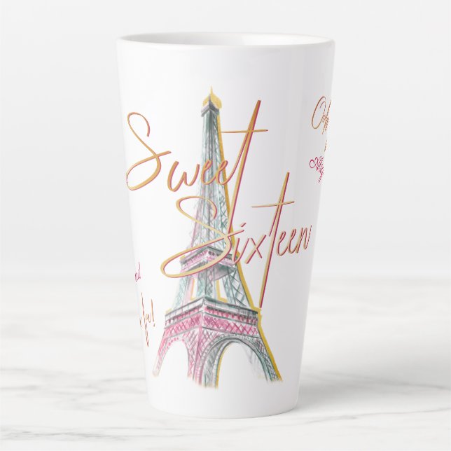 Tasse Latte Sweet 16 Ooh La Paris Tour Eiffel Personnalisé (Devant)