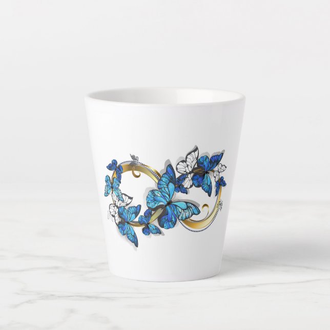 Tasse Latte Symbol Infinity of Blue Morpho Butterflies (Devant)