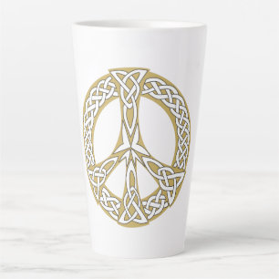 Tasse Latte Symbole de paix celtique or et blanc