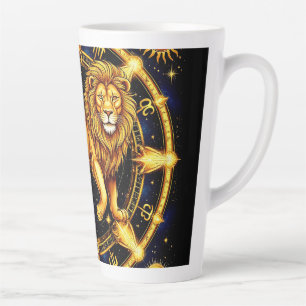 Tasse Latte Symbole du Lion du Zodiaque sur Fond Céleste Étoil