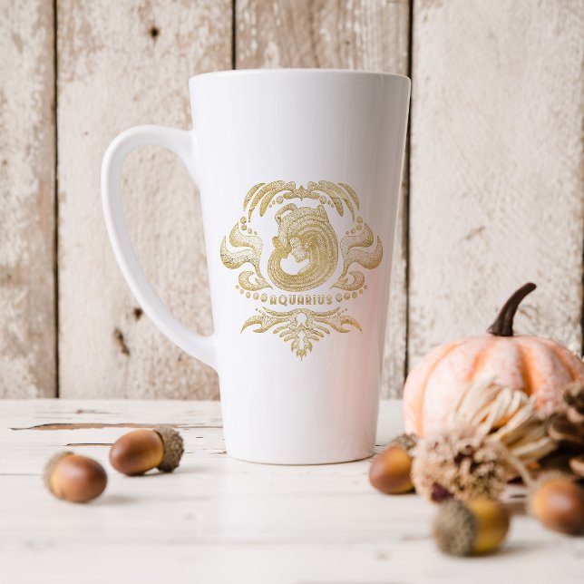 Tasse Latte SYMBOLE Zodiaque d'or Aquarius | Monogramme (Créateur téléchargé)