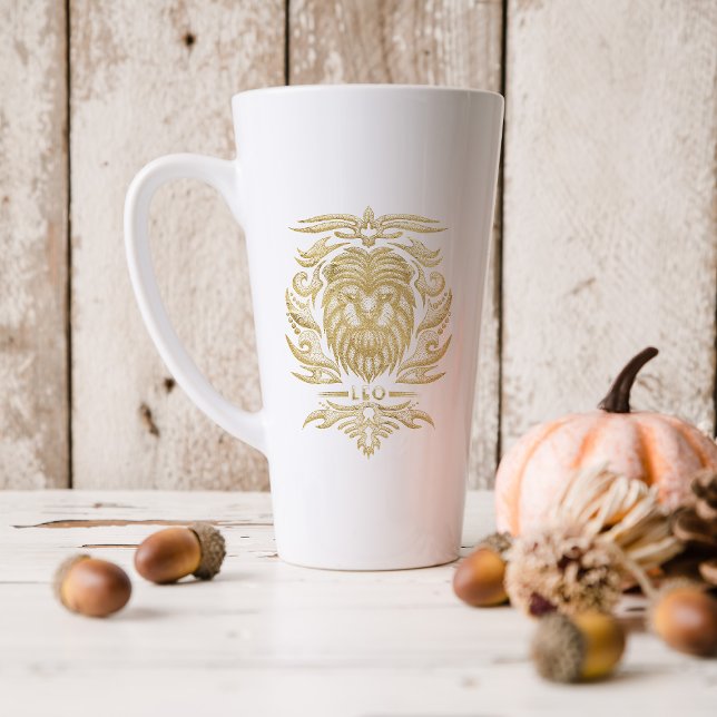 Tasse Latte SYMBOLE Zodiaque Gold Leo | Monogramme (Créateur téléchargé)