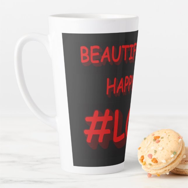 Tasse Latte Sympa Conception d'expression "BEAU AMOUR". Comman (En situation)