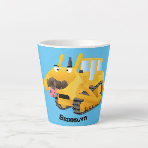 Tasse Latte Sympa joli caractère de dessin animé au bulldozer 