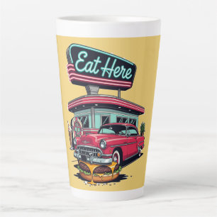 Tasse Latte T-shirt de burger de voiture classique Diner Rétro