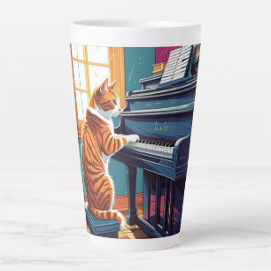 Tasse Latte Tabby Cat Jouer au piano
