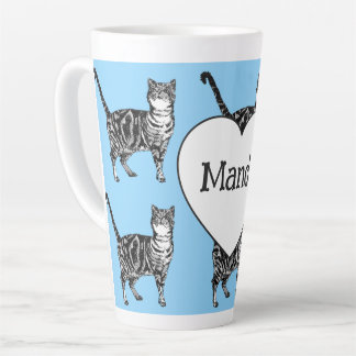 Tasse Latte Tabby Cat Whimsical Light Blue Cats Girls