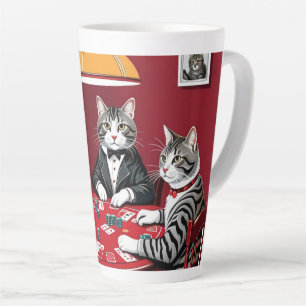 Tasse Latte Tabby Cats Jouer Au Poker