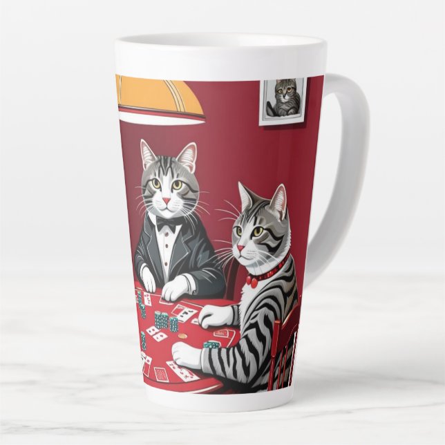 Tasse Latte Tabby Cats Jouer Au Poker (Angle droit)