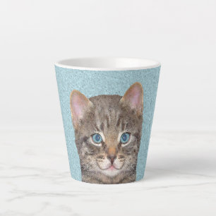 Tasse Latte Tabby Gris Peinture Chat - Cute Original Art Chat
