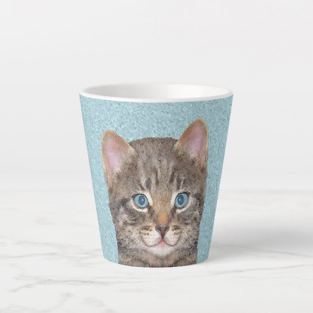 Tasse Latte Tabby Gris Peinture Chat - Cute Original Art Chat (Devant)