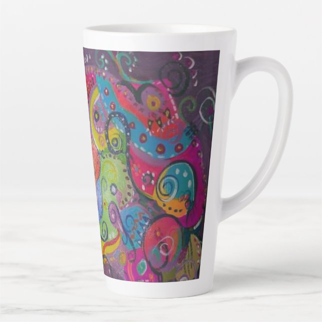 Tasse Latte Tableau Abstrait d'aubergine et de tourbillon de c (Droite)