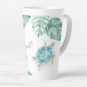 Tasse Latte Tall Tropical Turquoise Bleu Aquarelle Tortue de m