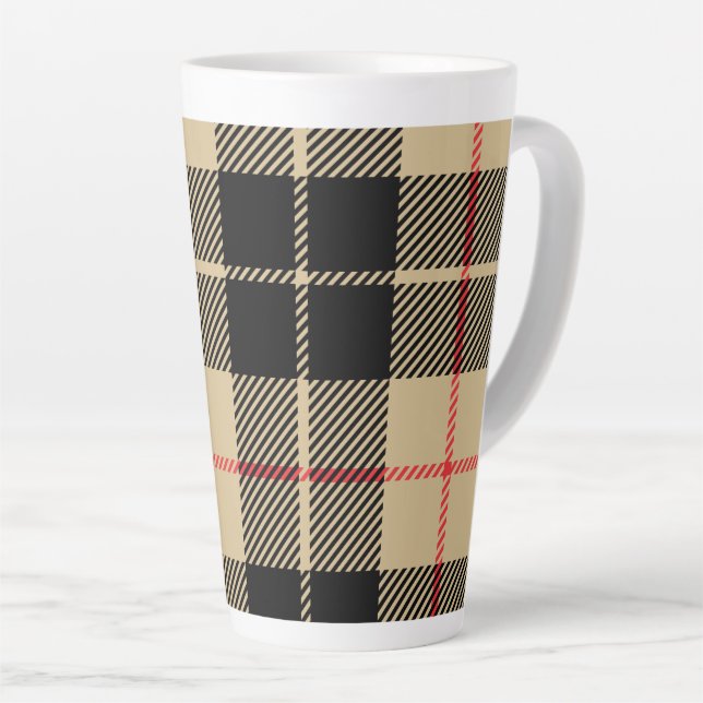 Tasse Latte  Tartan écossais À damiers Motif plaid en noir  (Angle droit)