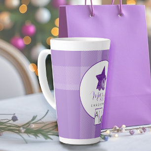 Tasse Latte Tartan Monogramme Violet Lilac Élégant