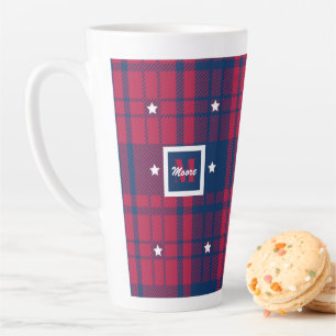 Tasse Latte Tartan - Patriotique - Bleu Rouge Étoiles Blanches